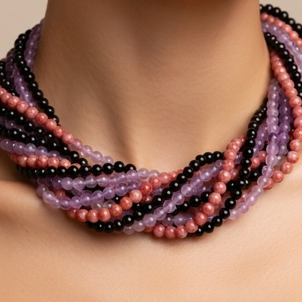 Multicolor Beaded Twisted Statement Necklace - Wo… - image 2